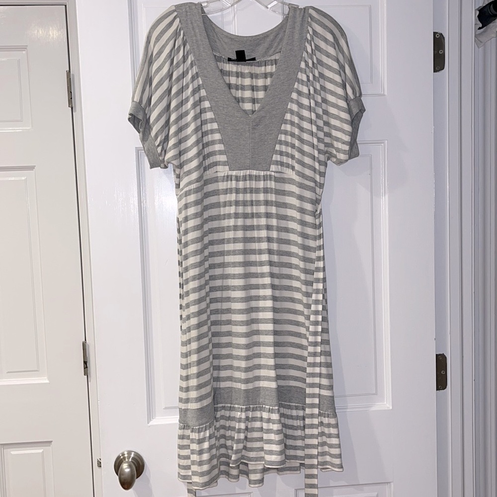INC Grey & White Striped Cotton Ruffle Dress. Size XL. Gently used.